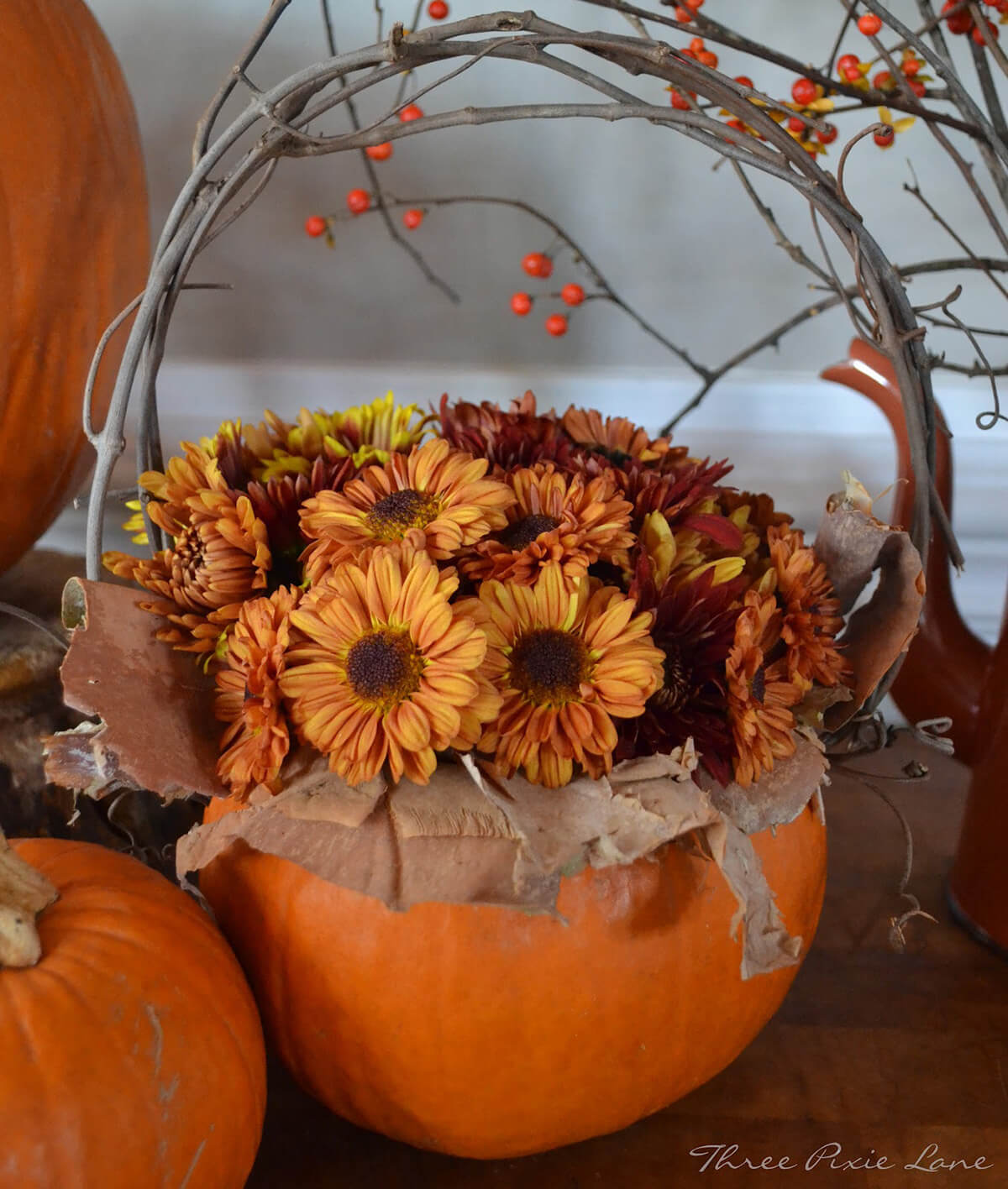 Pumpkin Basket Filled with Flowers