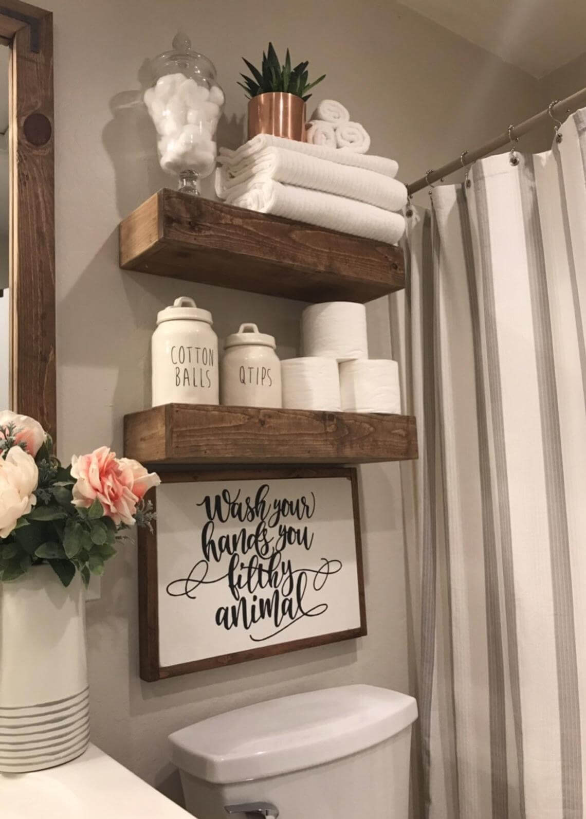 brown and white bathroom decor