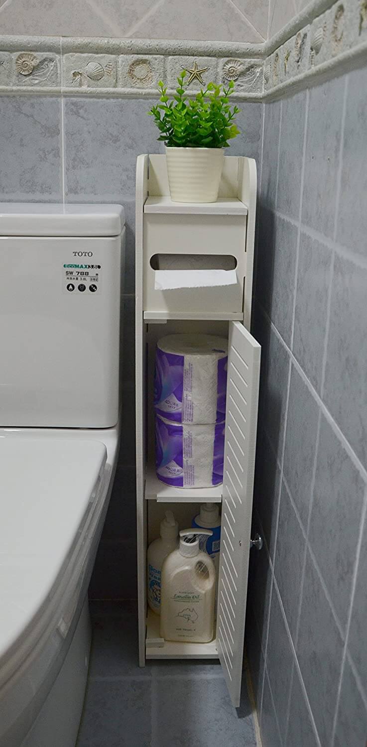 50+ idee di archiviazione Genius per piccoli spazi per far sembrare la tua casa più grande Mobile da bagno con ripostiglio ad angolo