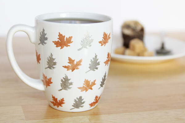 Coffee Mug with Colorful Stenciled Leaves