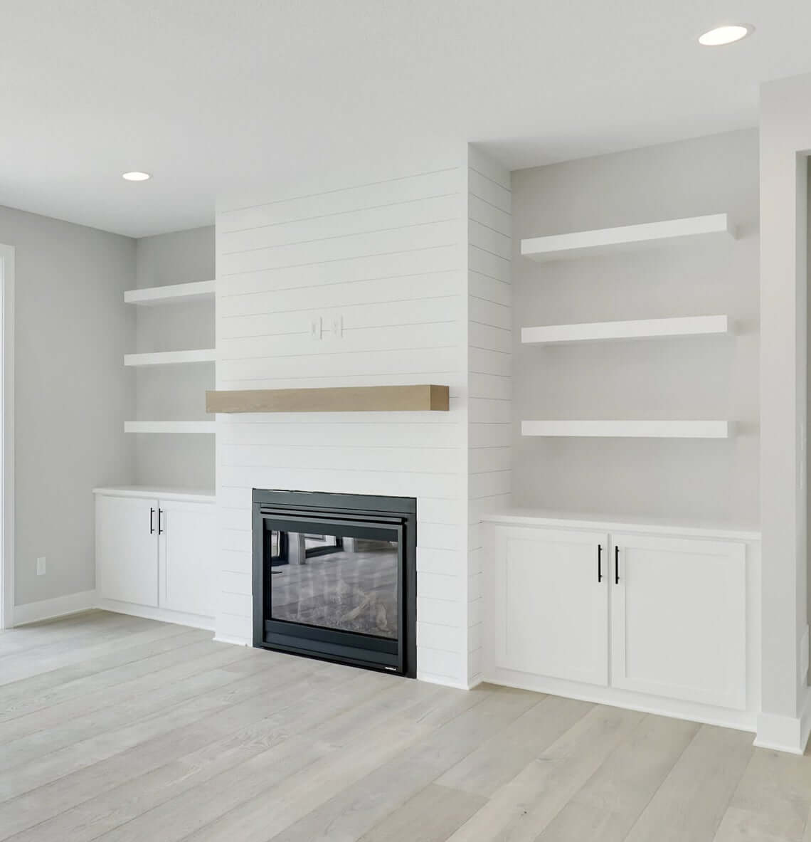 Clean White Modern Built-In Floating Shelves