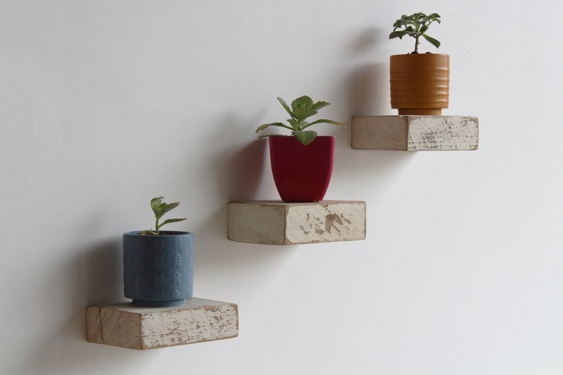 Small Square Distressed White Wooden Floating Shelves