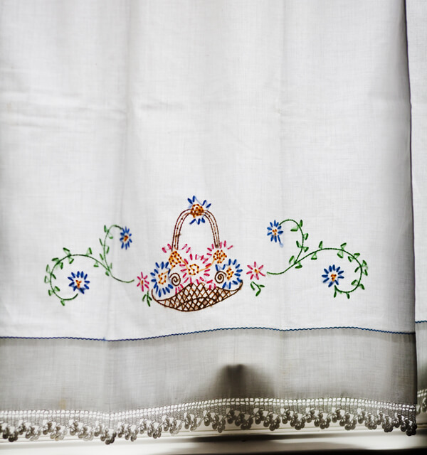 Vintage Pillowcase as Cafe Curtain