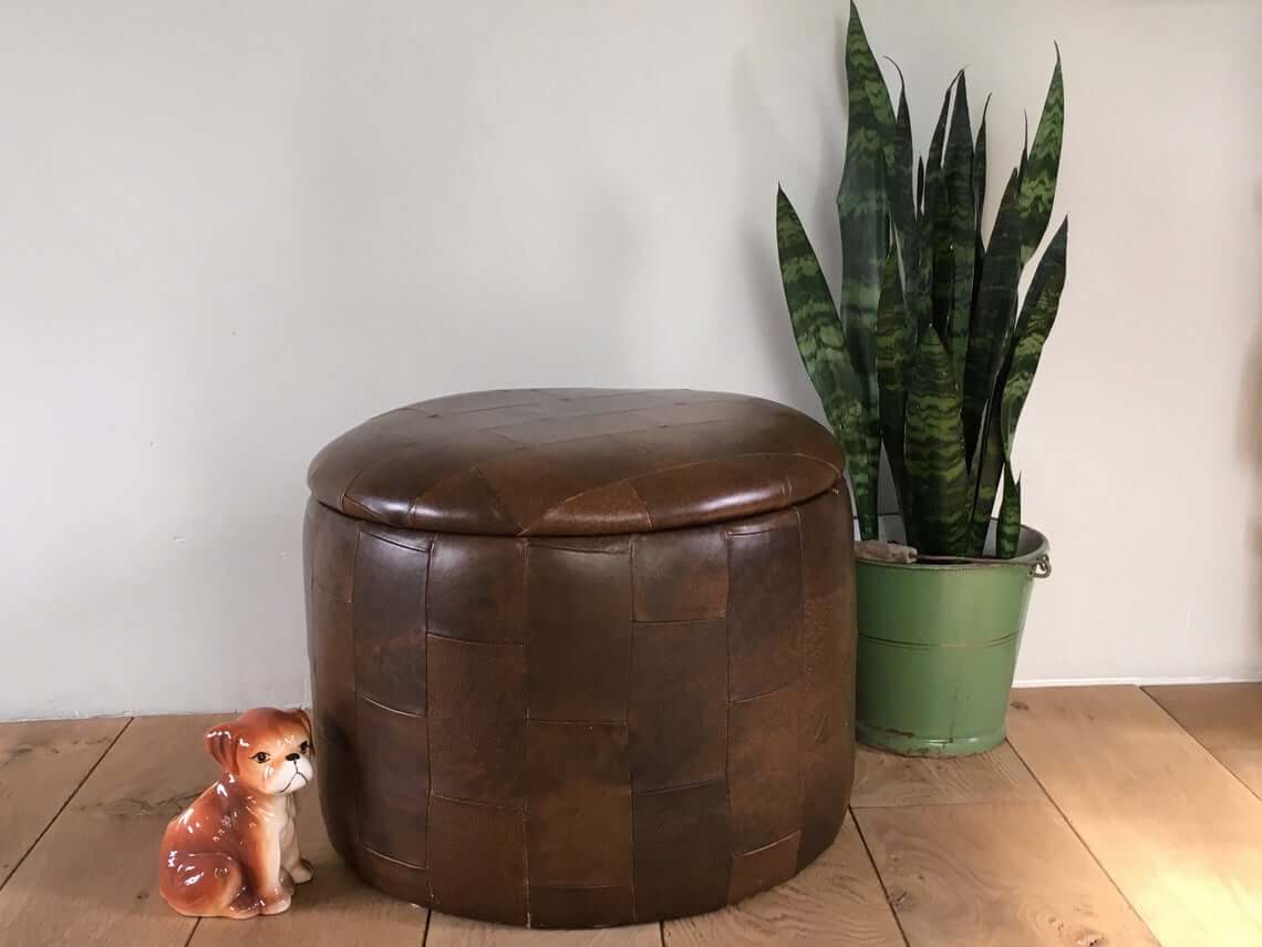 ‘60s Faux Leather Ottoman Storage