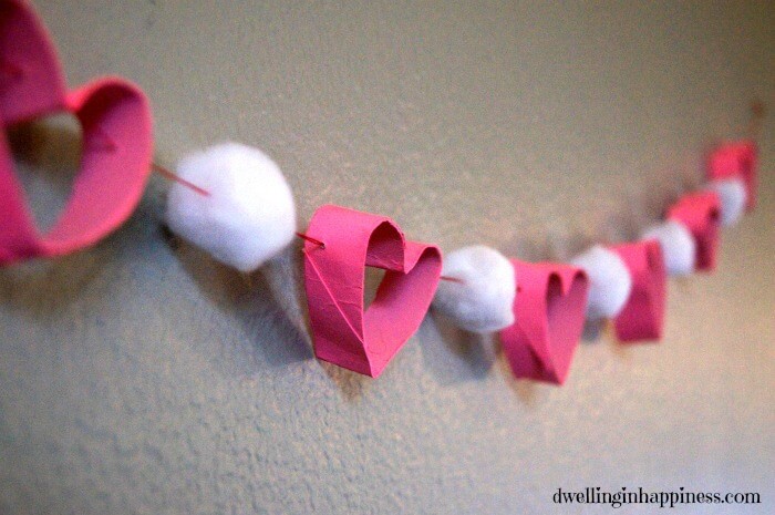 Cardboard and Cotton Balls Heart Garland