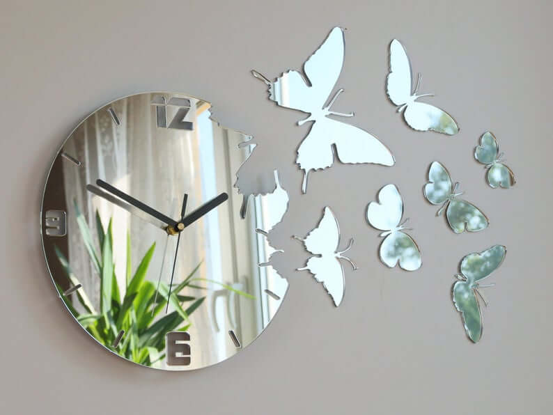 Unique Mirror Butterfly Wall Clock