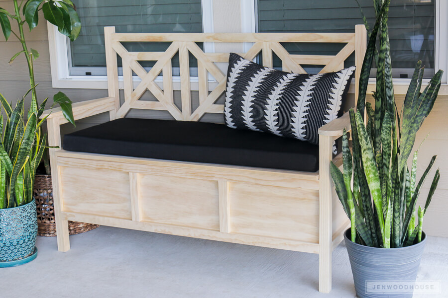 Light Wood Cushioned Storage Bench