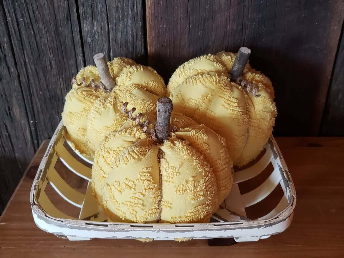 Buttery Yellow Chenille Fabric Covered Pumpkins