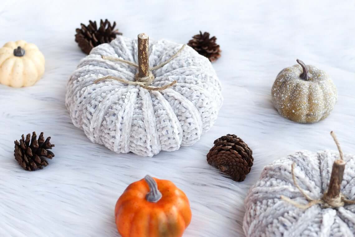 Super Luxurious Chenille Yarn Crocheted Pumpkins