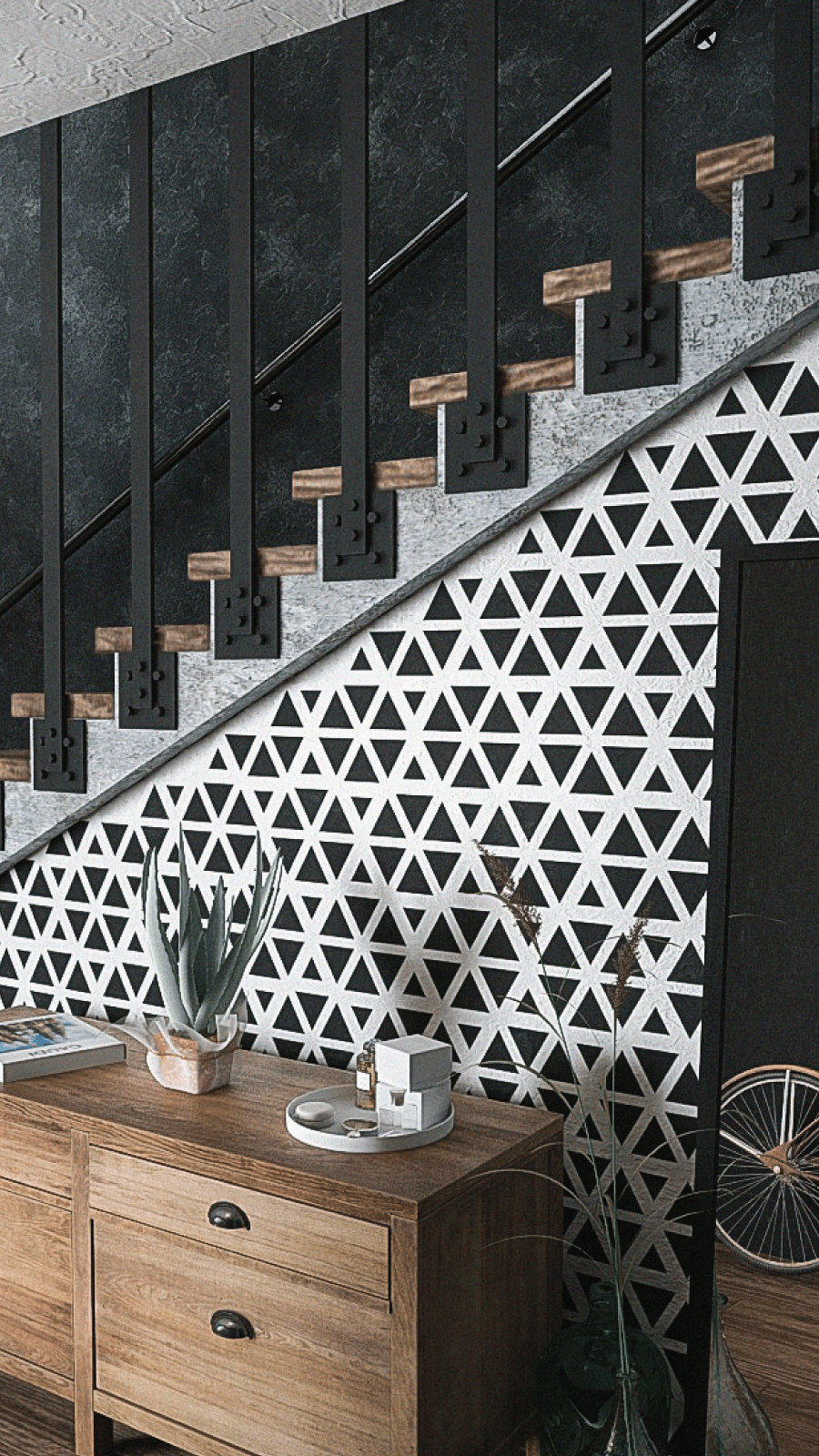 Black and White Geometric Pattern Wall Stencil