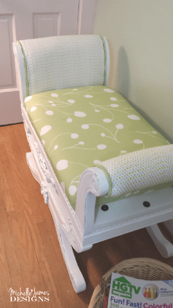 Pale Moss Green Cushioned White Settee