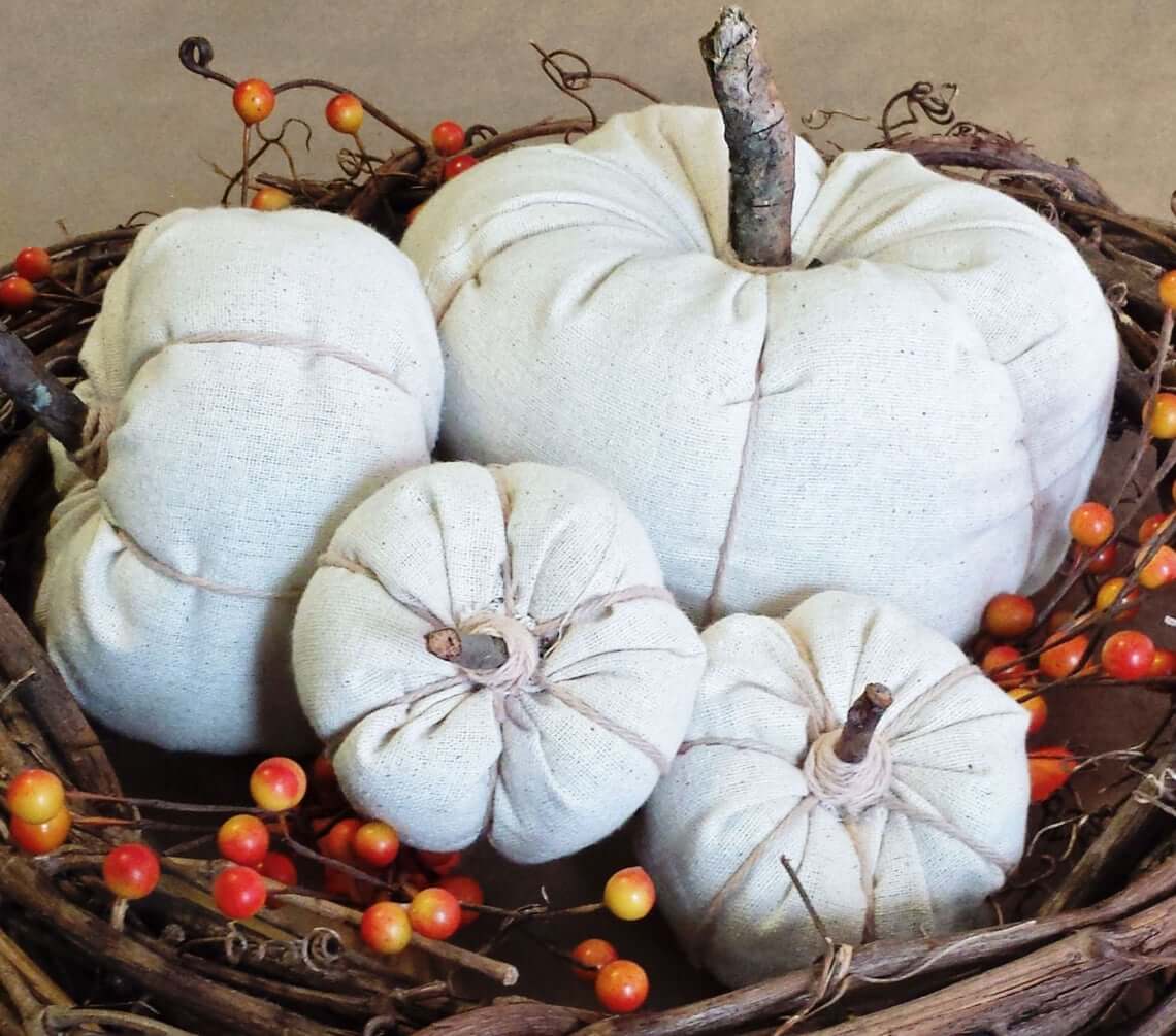 White Canvas Fabric Pumpkin Fall Decoration