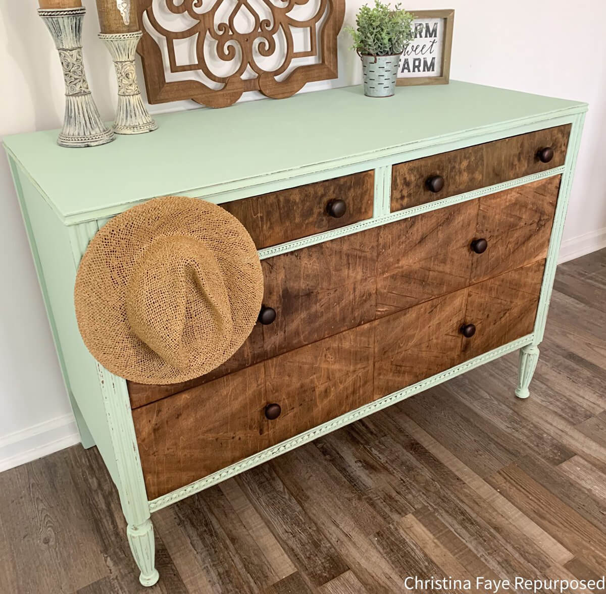Cuban Attitude Mint And Wood Dresser, Mint Green Dresser