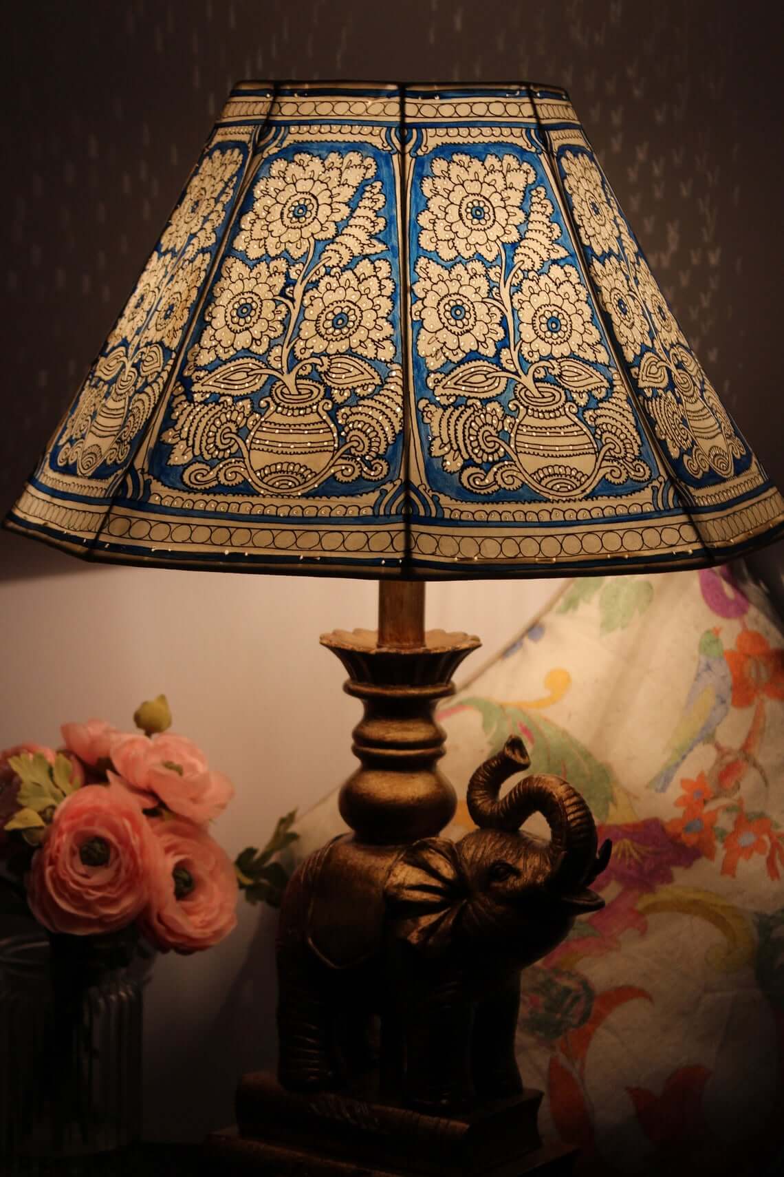 Sea-blue Mandala Pot Leather Lamp Shade
