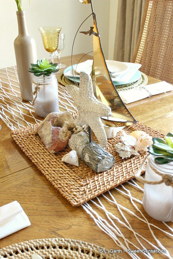 Ocean Trinkets and Treasures on a Woven Mat