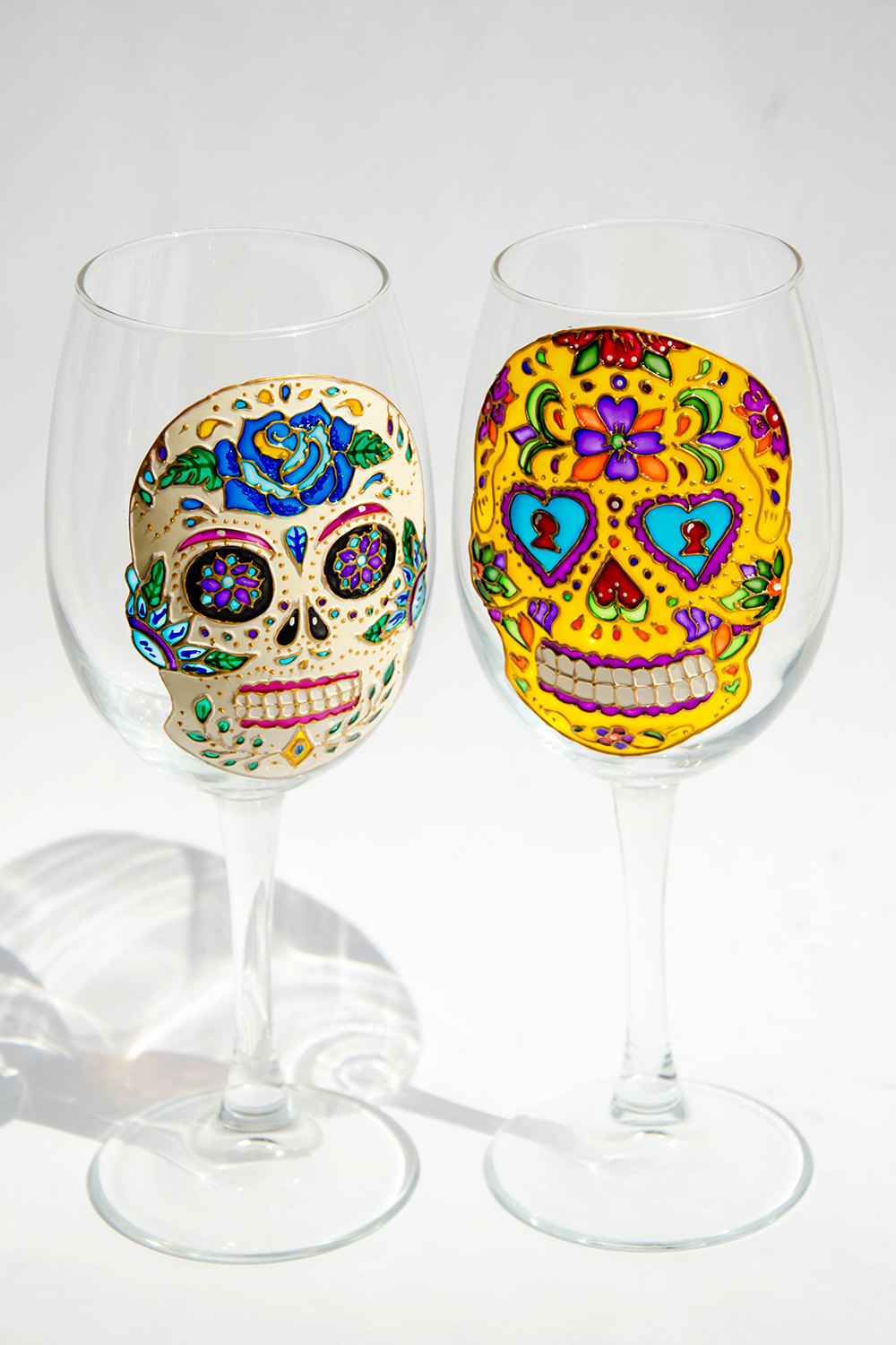 Day of the Dead Sugar Skull Wine Glasses