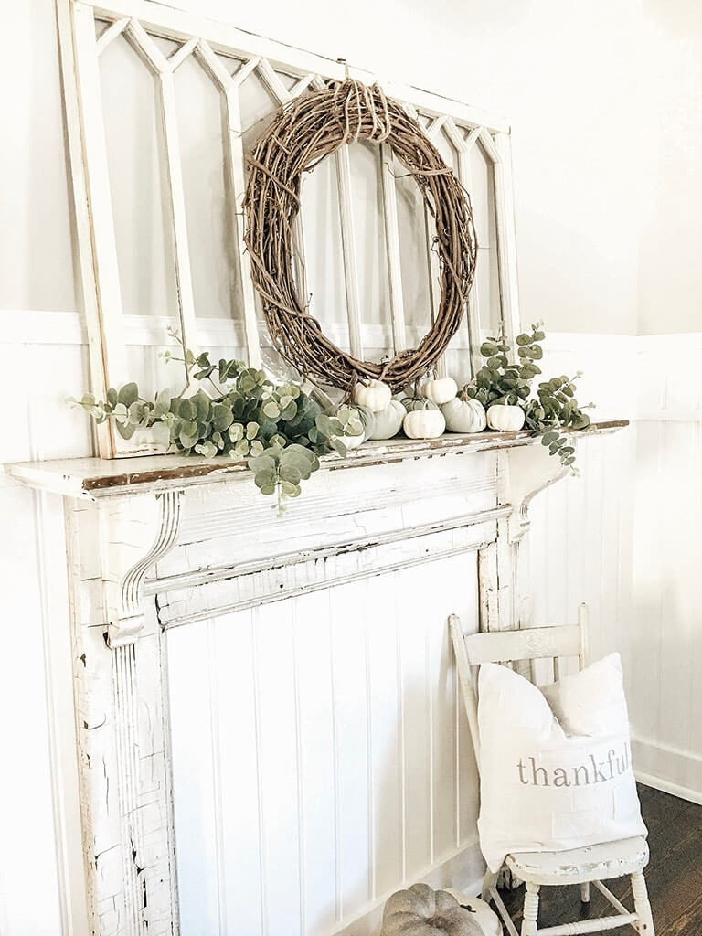 Decorative and Distressed White Faux Fireplace