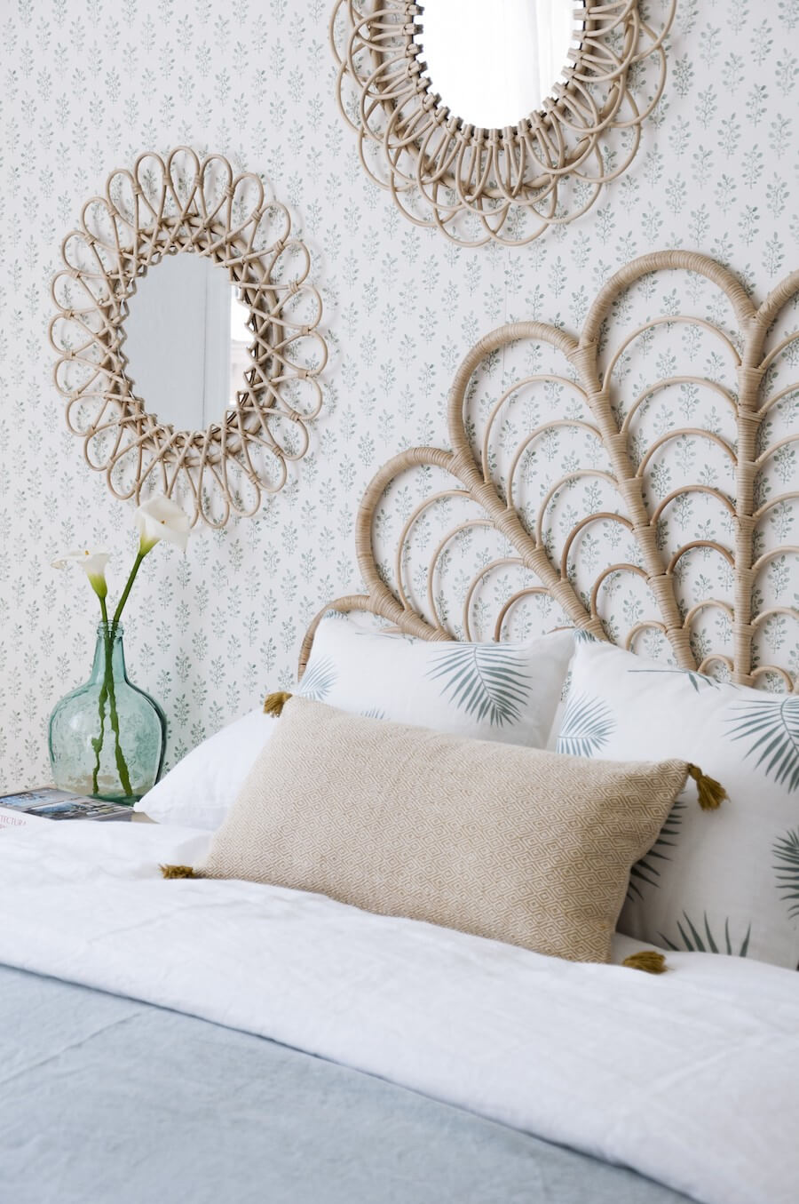 Rattan Stands Out Against Vintage Wallpaper