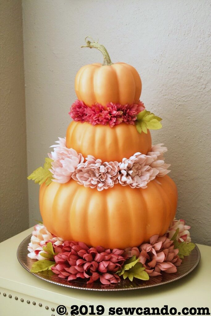 Three-Tiered Pumpkin and Flower Display