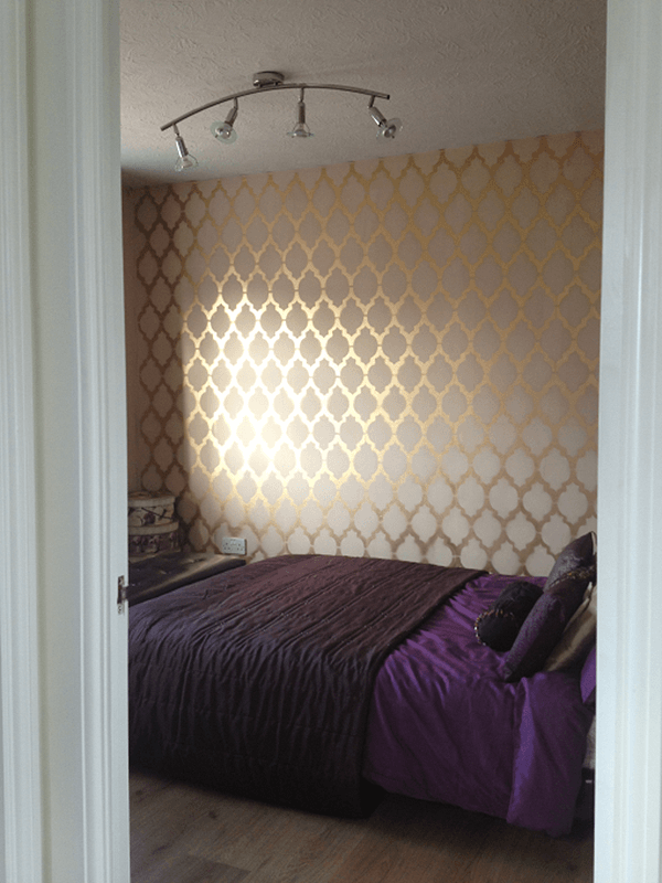 Dramatic Gold Stenciled Trellis Pattern