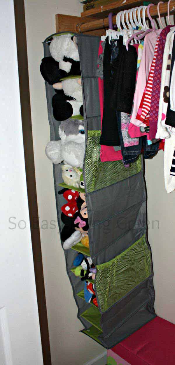 Re-used Closet Organizer for Easy Stuffed Toy Access