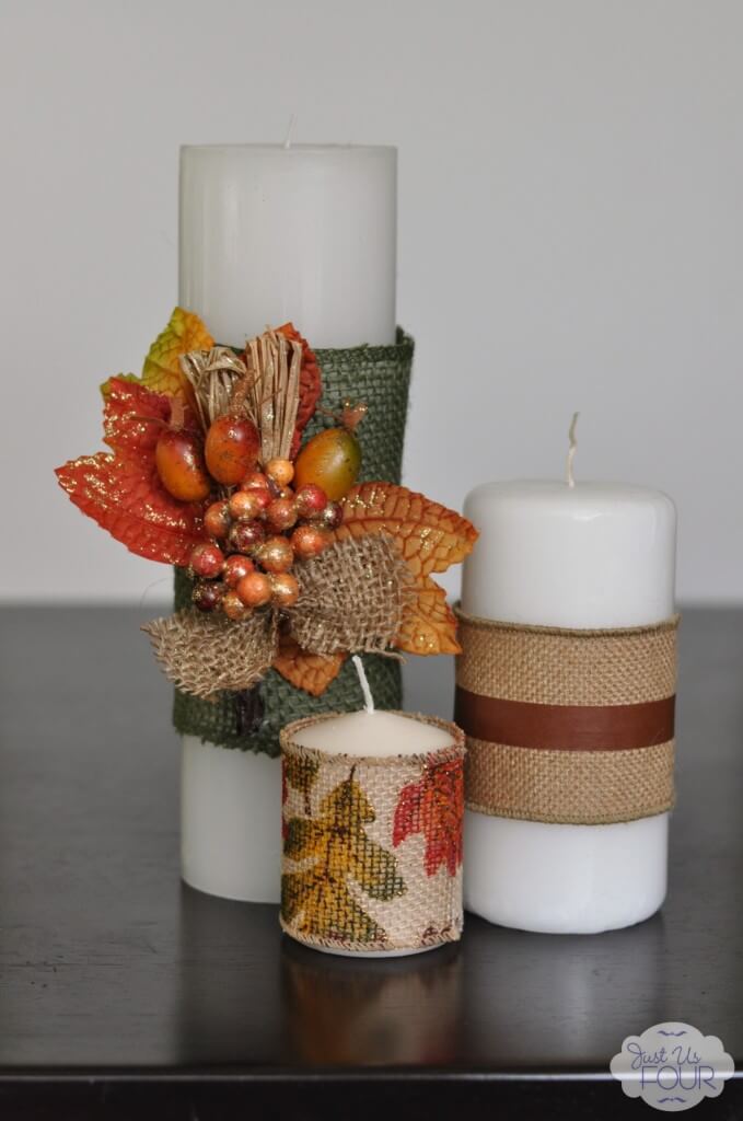 Pretty Burlap Wrapped Fall Candles