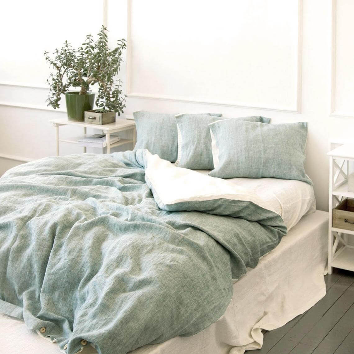 Mint Green Chambray Bedding with Matching Pillows