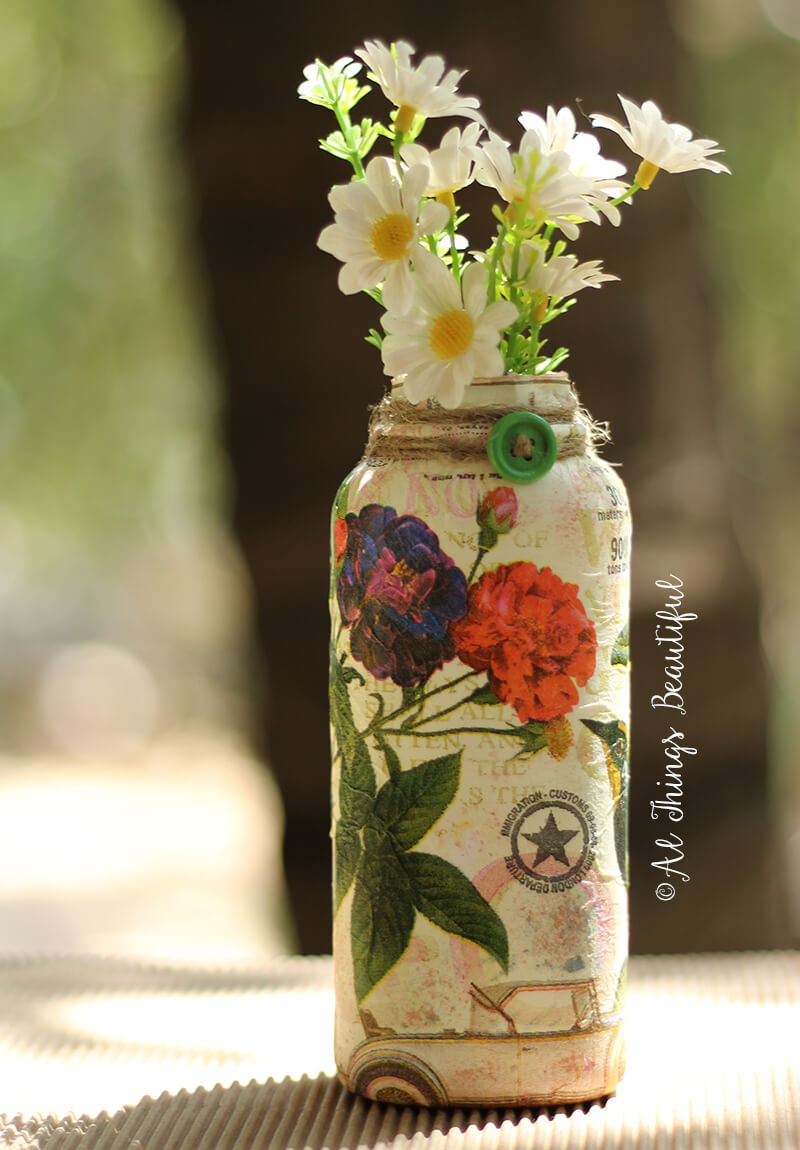 Fall Centerpieces: Whimsical and Wonderful Floral Decoupage Vase