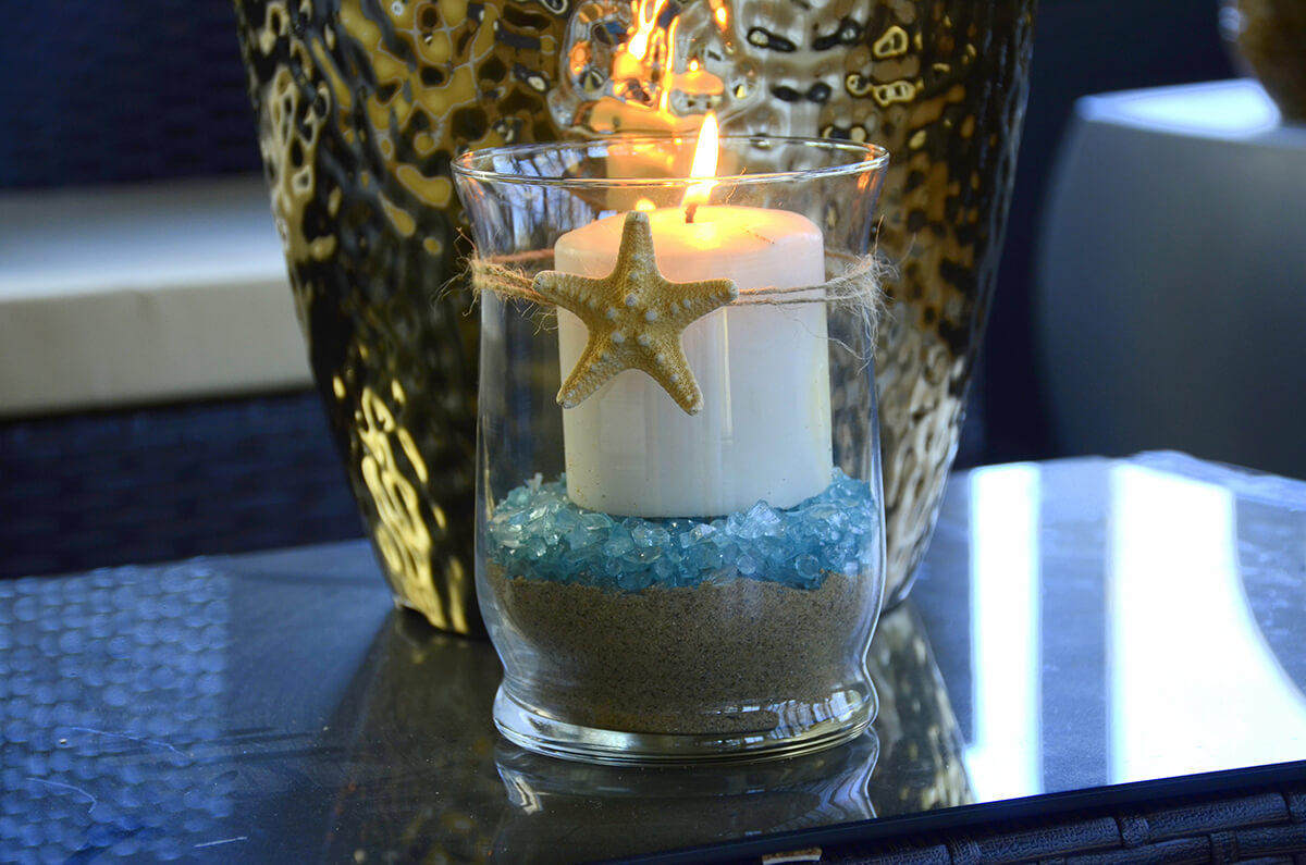 Starfish and Twine Cerulean Glass Candle Jar