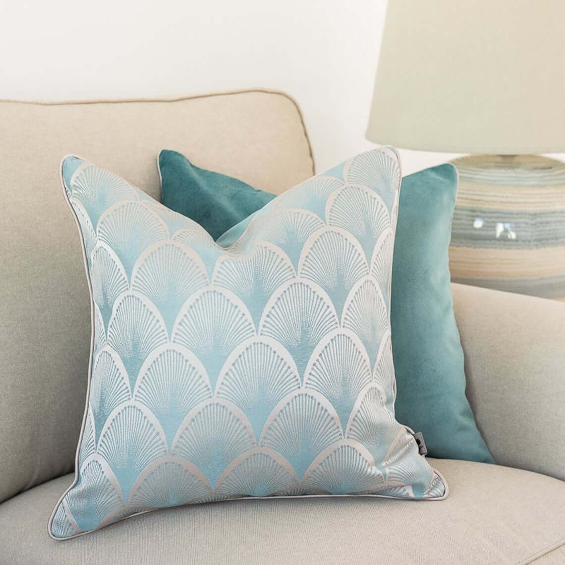 Peacock Printed Mint and Turquoise Pillows
