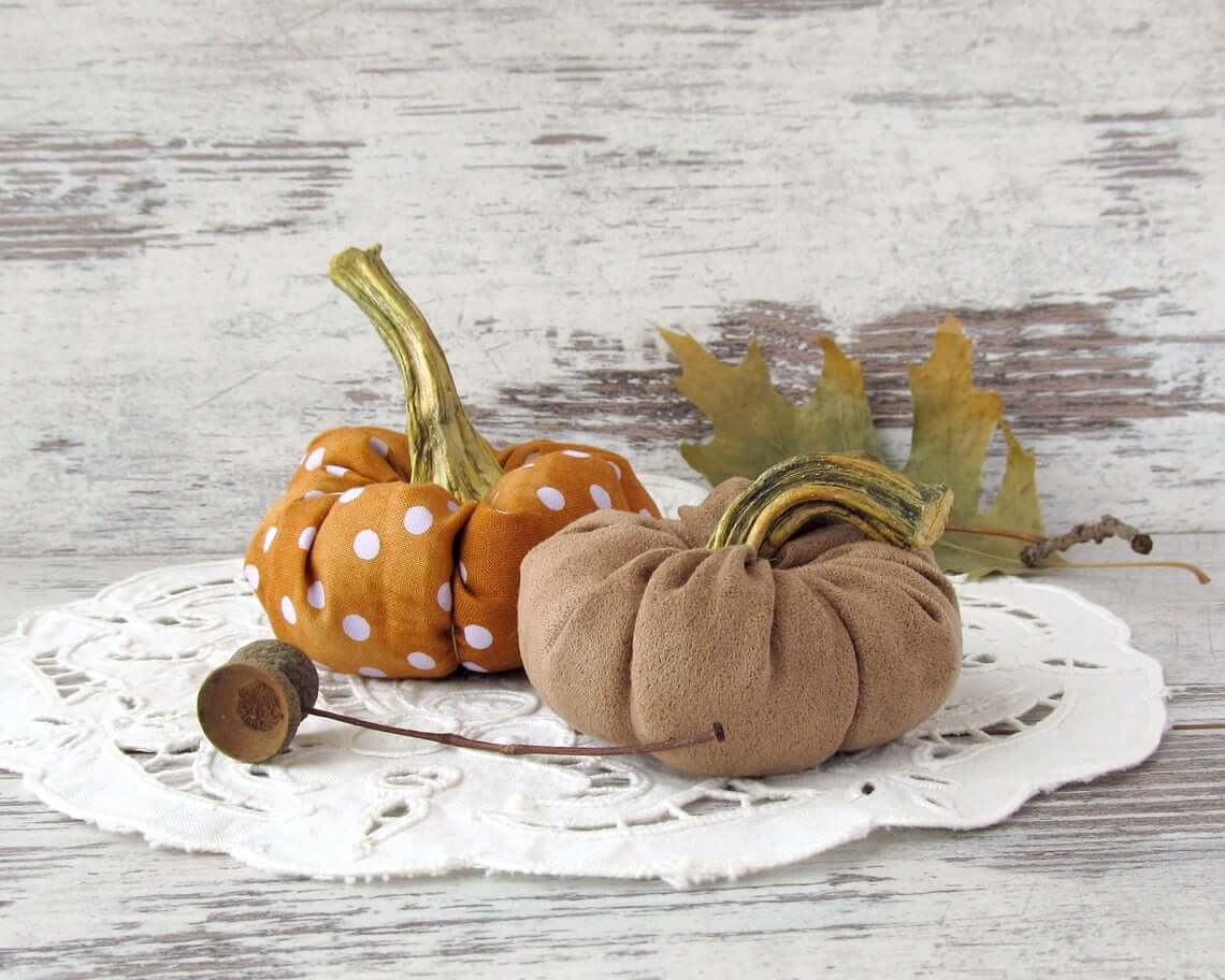Fabric Pumpkin with Real Stem Fall Decoration