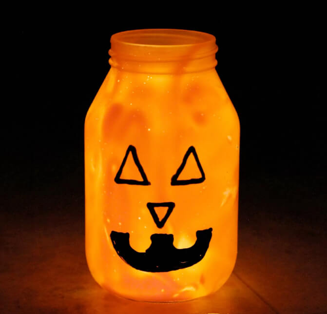 Illuminated Halloween Pumpkin Mason Jar