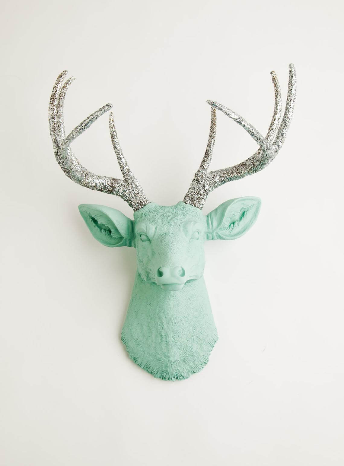 Mint Deer Head with Silver Glittered Antlers