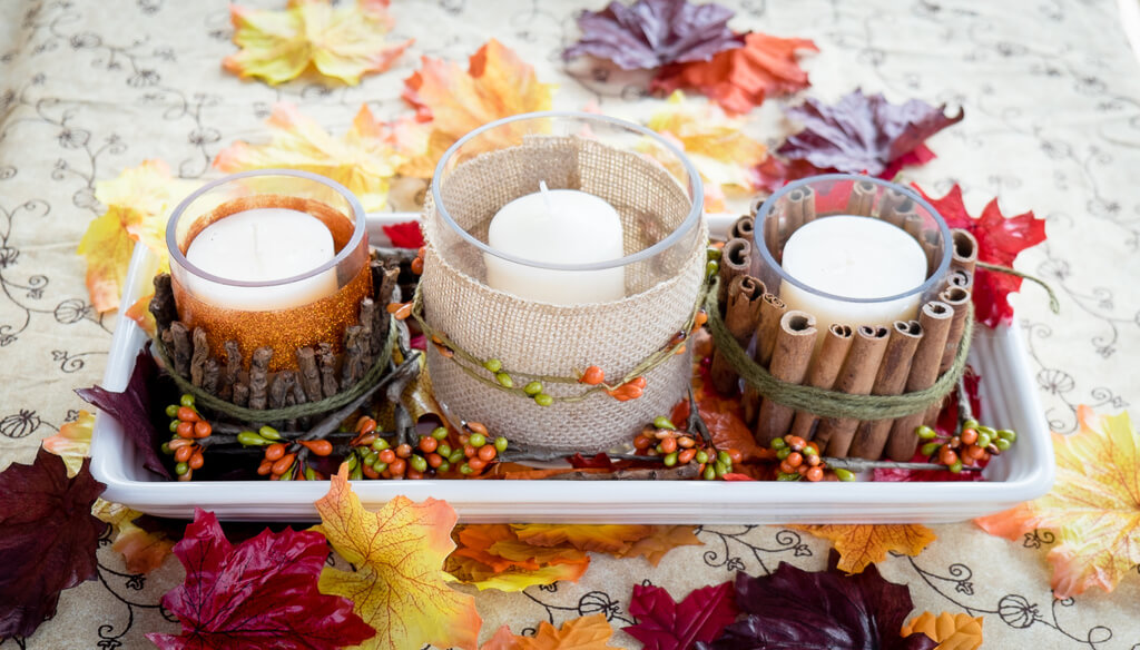 Cinnamon, Sticks, and Burlap Wrapped Votive Candles