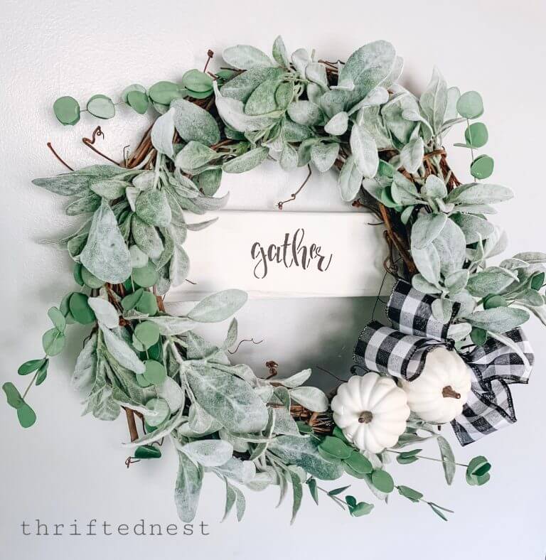 Eucalyptus with Black and White Gather Wreath, what a great fall decor ideas