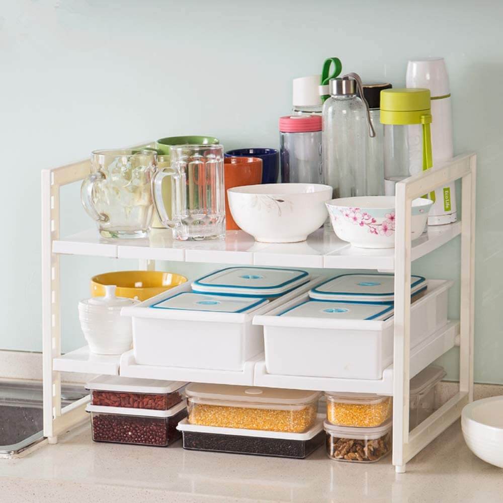 Two-Tiered Storage Rack with Removable Shelves