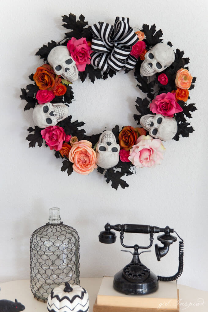 Skulls And Roses Black Pink Halloween Wreath