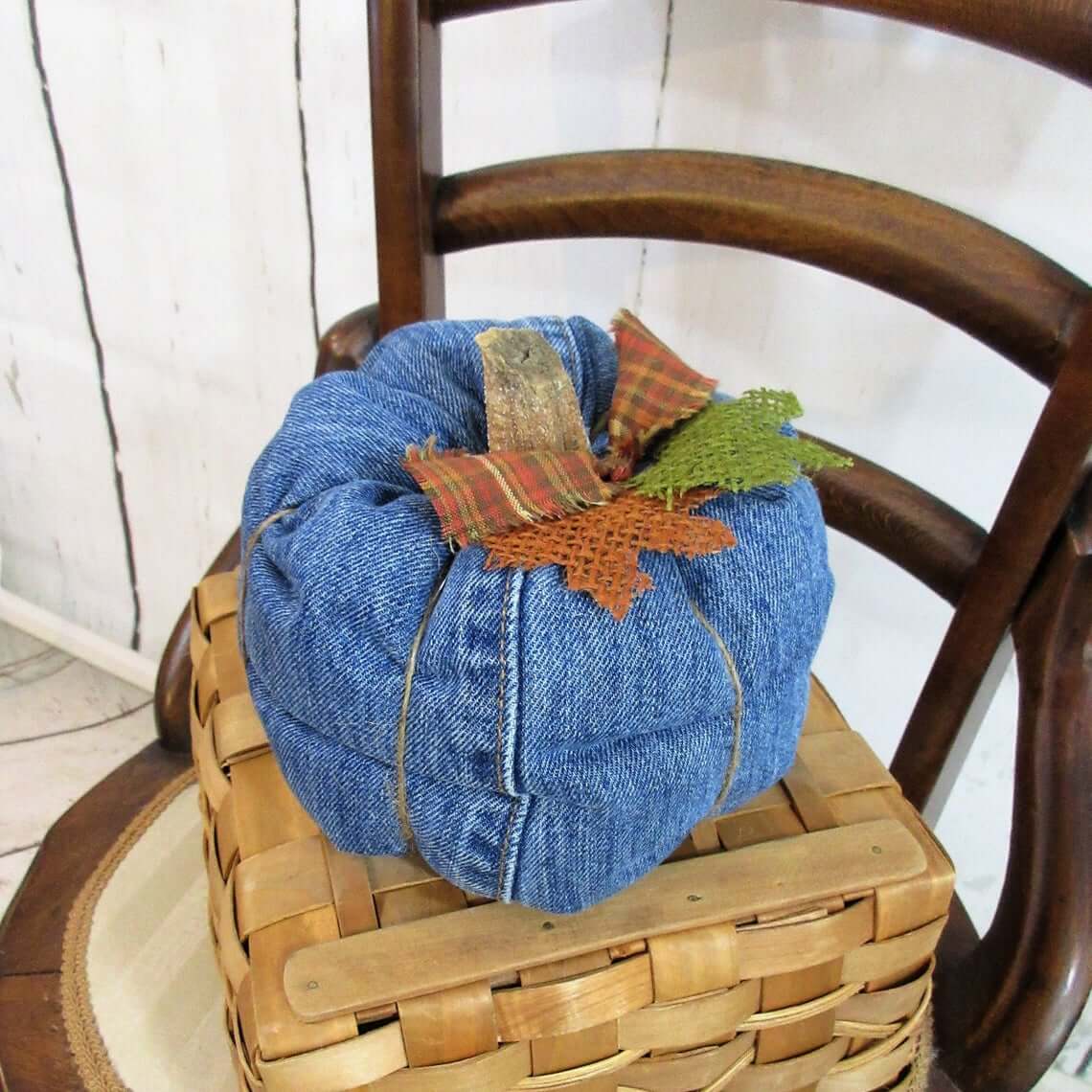 Down on the Farm Denim Pumpkin Decoration