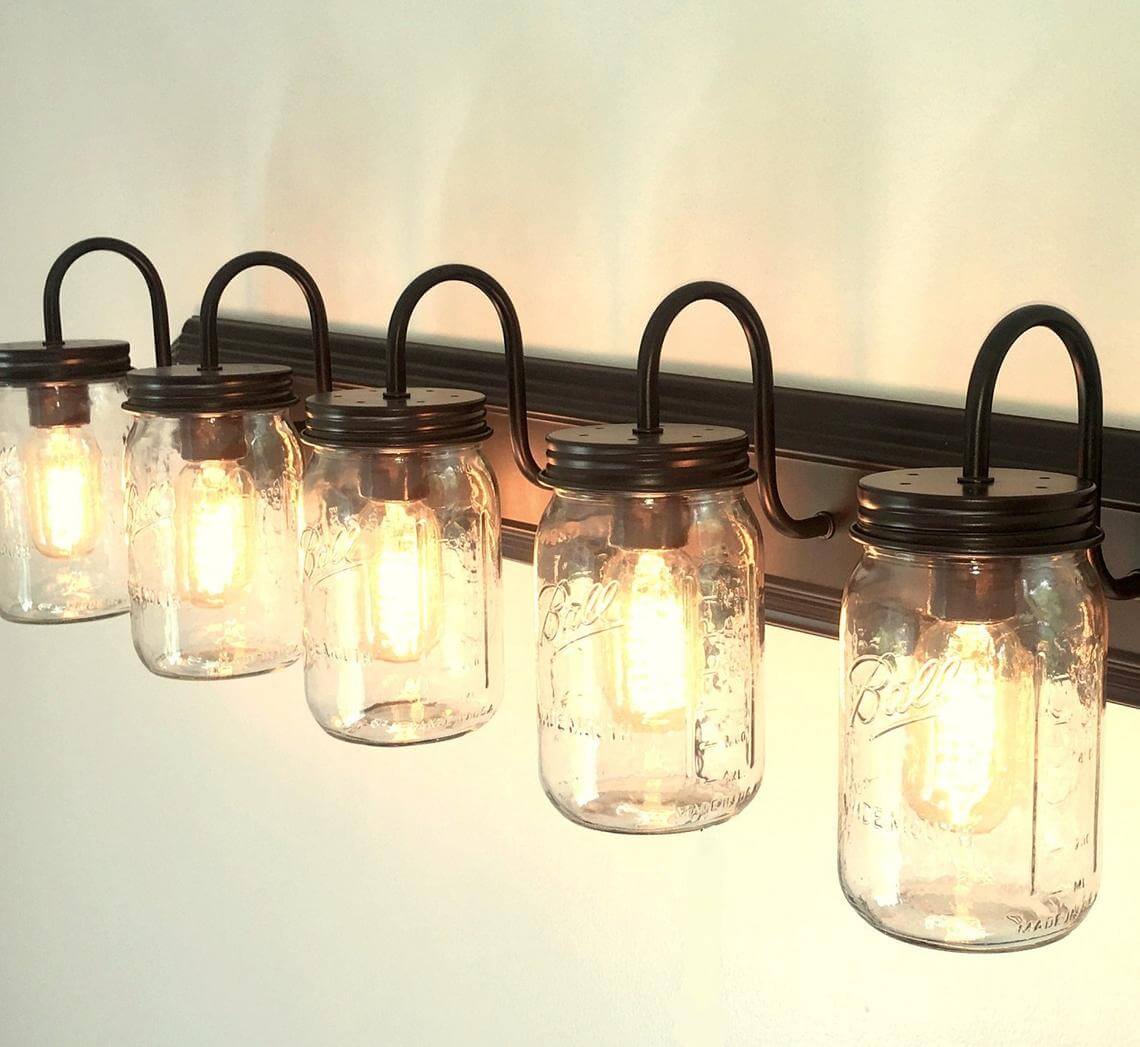 5-Way Mason Jar Vanity Wall Scone Light