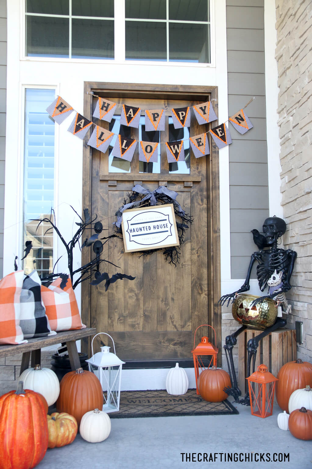 Cute, Spooky and Pumpkin Plaid Halloween Porch