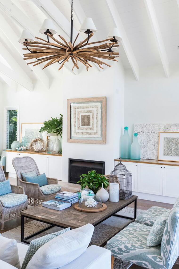 Coastal Living Room with Aqua Details