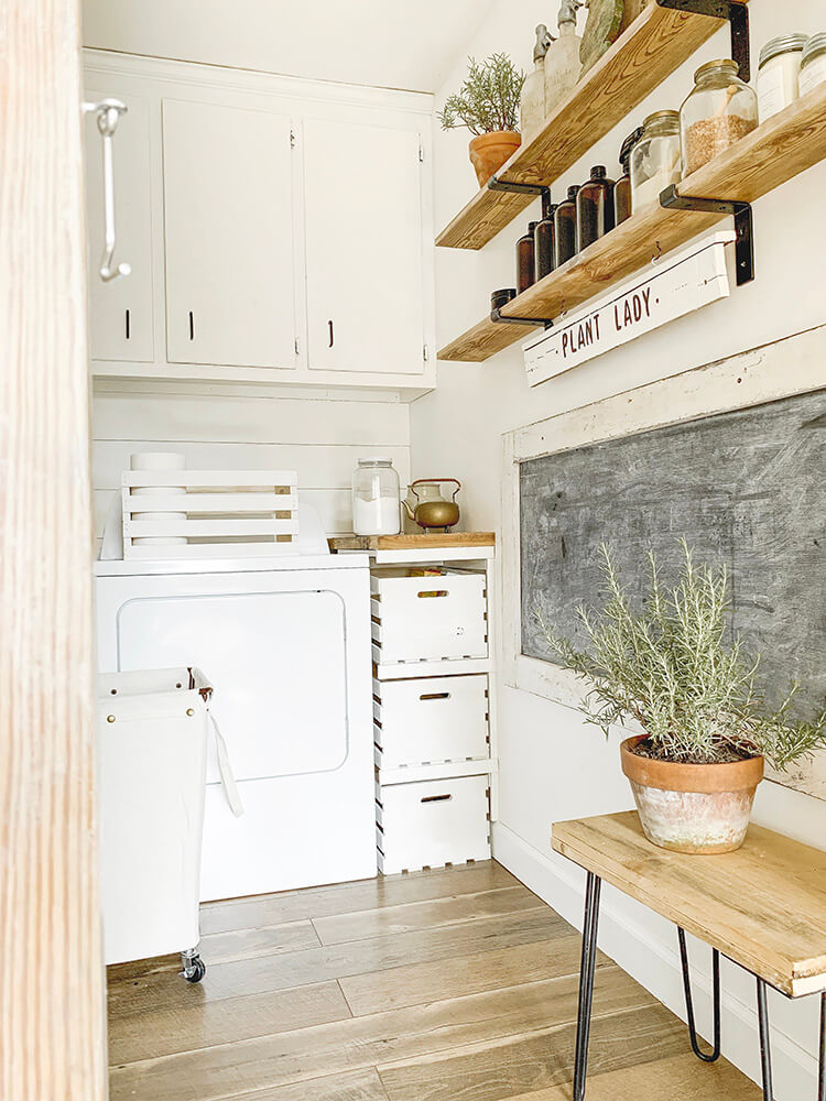 Modern Farmhouse Laundry Nook with Chalkboard Wall