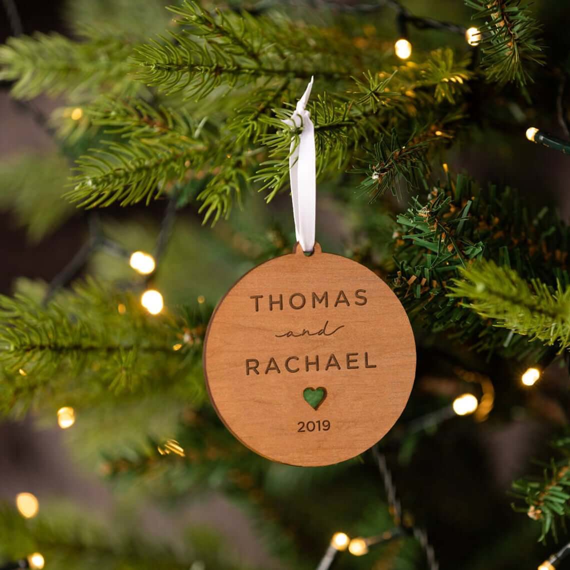 Personalised Reindeer Christmas Tree Decoration Wood Customised Wooden Bauble