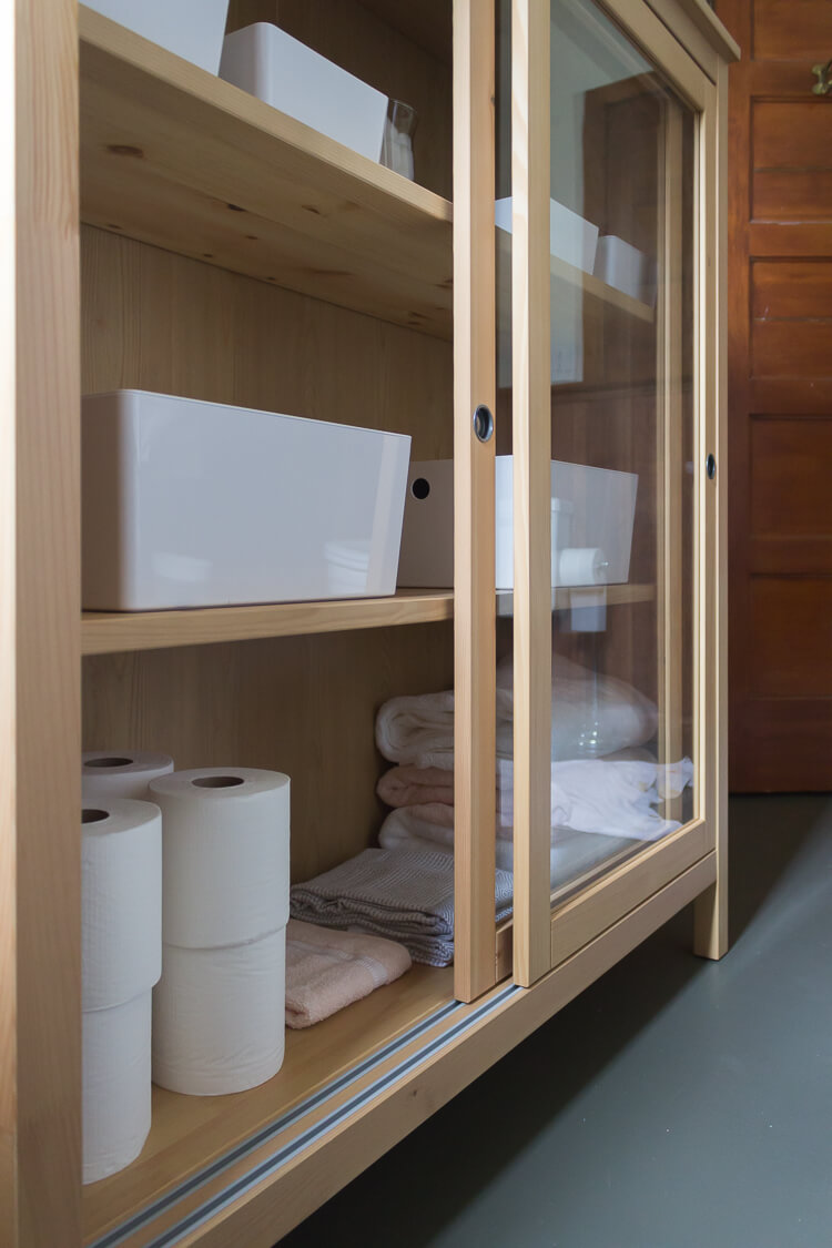 Raw Wood Cabinet with Sliding Glass Doors