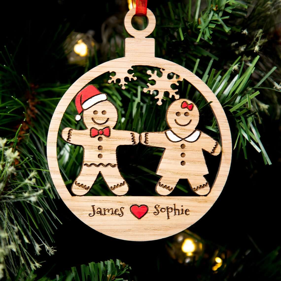 Wooden Gingerbread People Cut Personalized Bauble