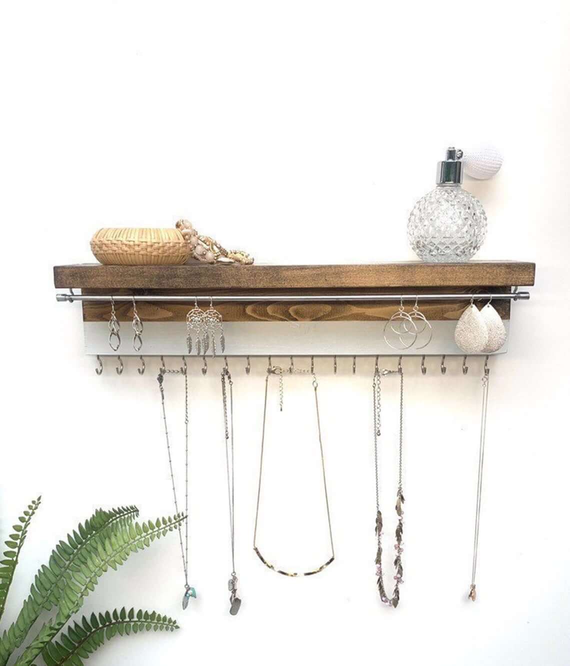 Metal and Wood Jewelry Organizer Shelf