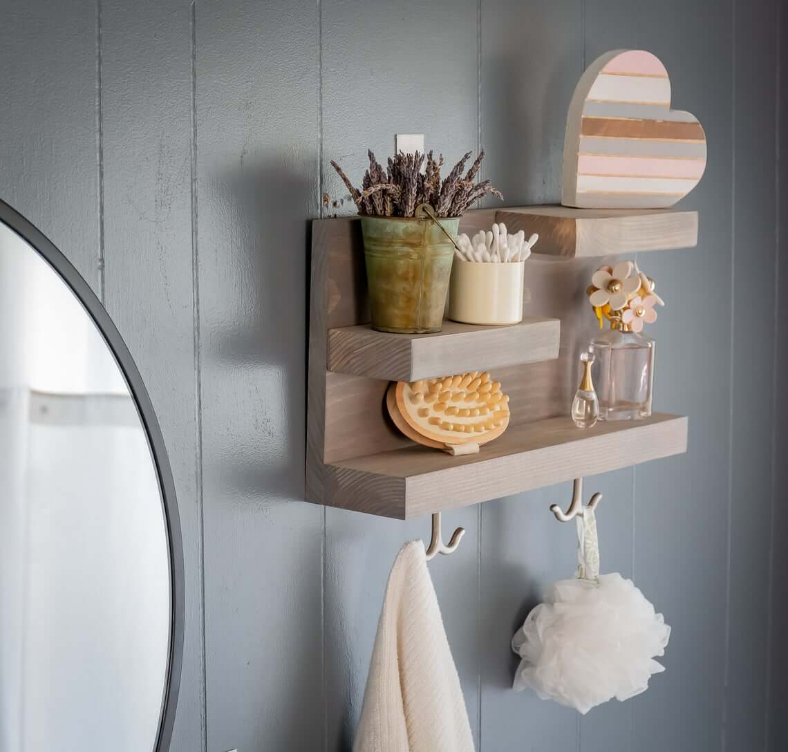 Muted Color Step Shelves with Bottom Hooks