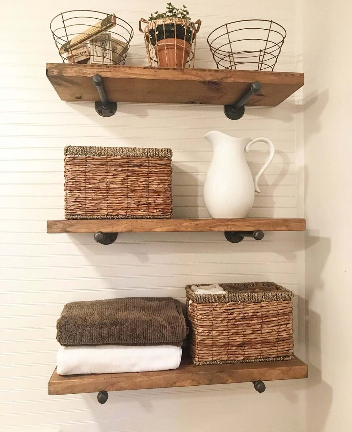 Wooden Floating Bathroom Storage Shelf