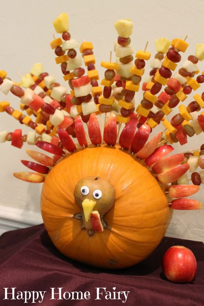 Creative Fruit Kabob Turkey Pumpkin