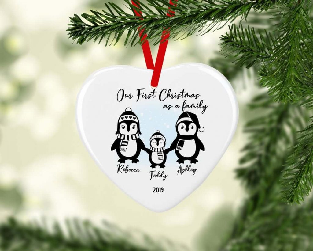 Ceramic First Family Christmas Penguin Bauble